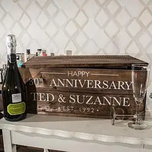 Custom Wooden Gift Box with lid & rope handles - Anniversary/Wedding Logo wooden box for gift