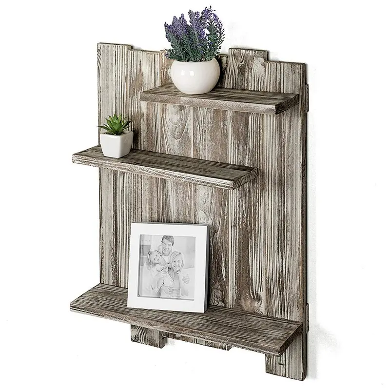 Feeling of restoring ancient ways e Wall Mounted 3-Tier Decorative Display Shelfrustic wall mounted wood floating wall shelves