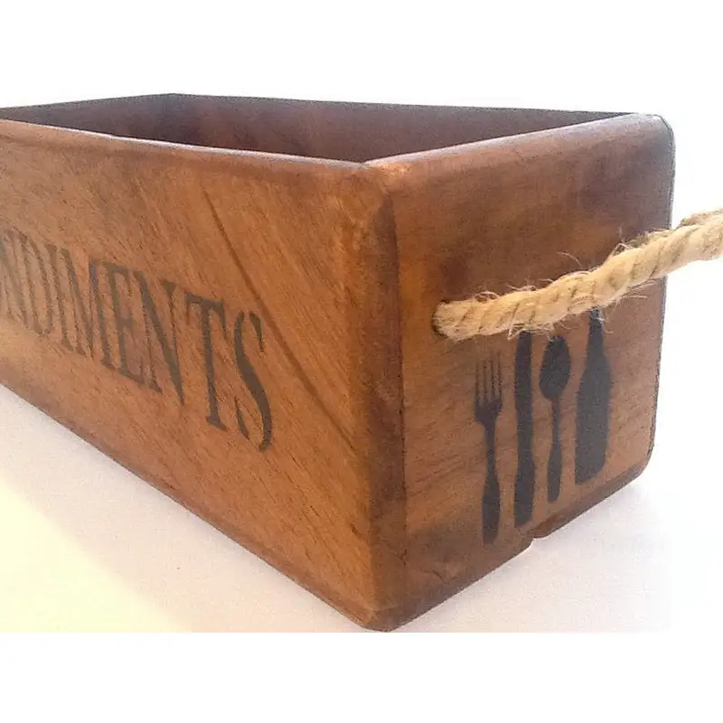 CONDIMENTS Wooden storage crate with rope handles wooden box
