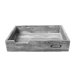 Gray wooden serving tray Wooden Tray With Metal Handle Wooden Trays For Decoration Wood Dinner Plate Tray Bread