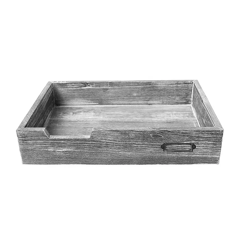 Gray wooden serving tray Wooden Tray With Metal Handle Wooden Trays For Decoration Wood Dinner Plate Tray Bread