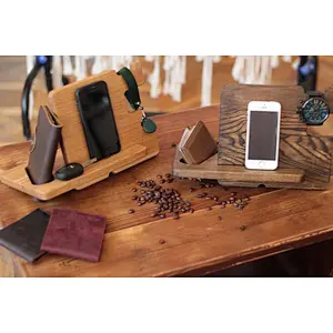 Wood docking station organizer wood phone docking station wireless charge wooden docking station men