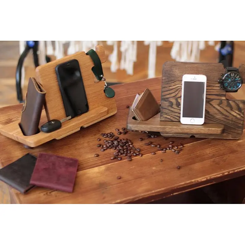 Wood docking station organizer wood phone docking station wireless charge wooden docking station men