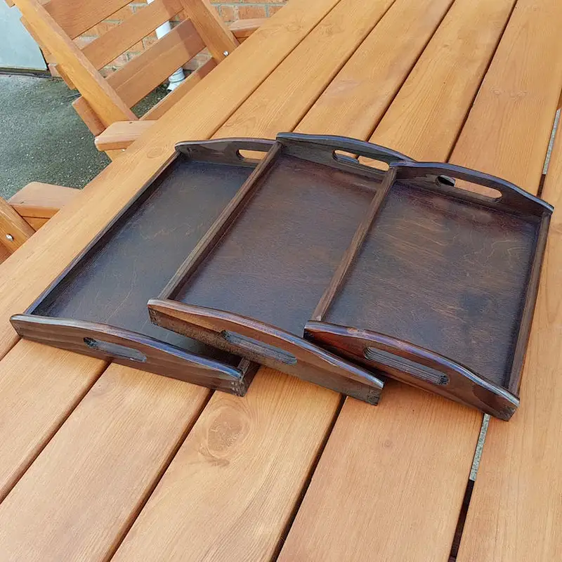 Set of 3 Different Size wooden Trays in Dark Brown Color Wooden Trays Serving Wooden Tray Table Storage Tray