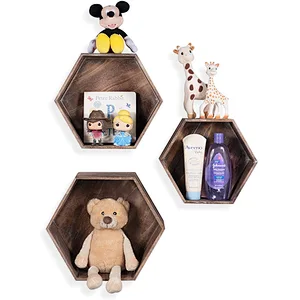 Rustic Wall Mounted Hexagonal Floating Shelves  Set of 3  Large