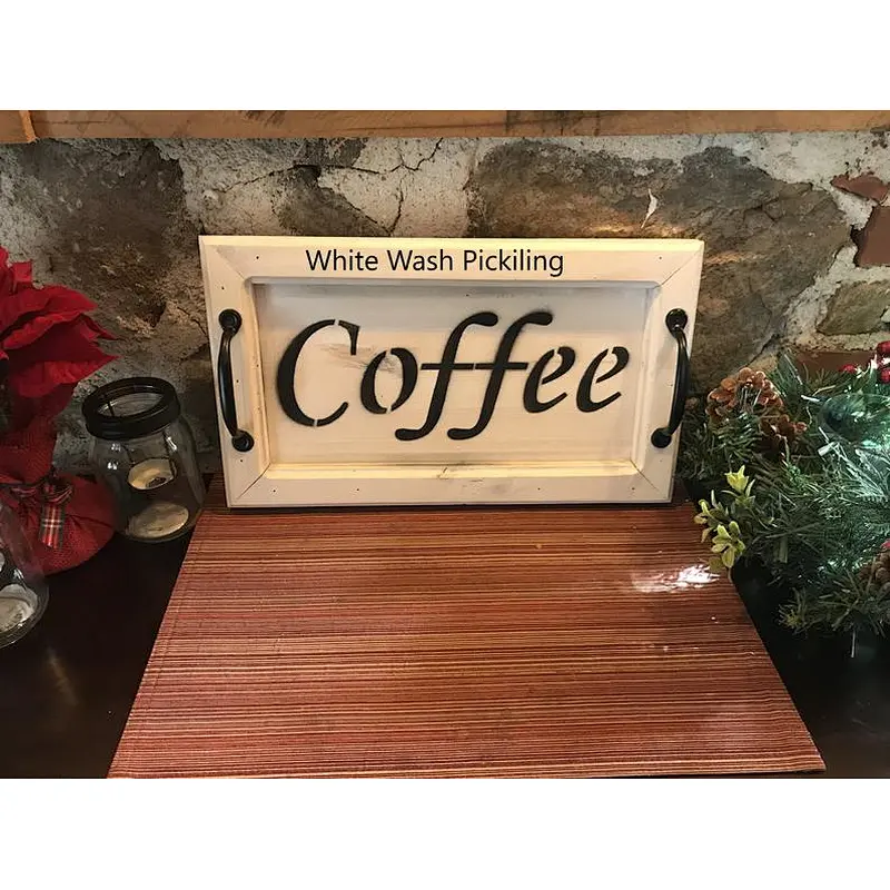 Antique Style Wooden Serving Tray- White tray, Coffee/Snack Tray,Rustic Wooden Serving Tray