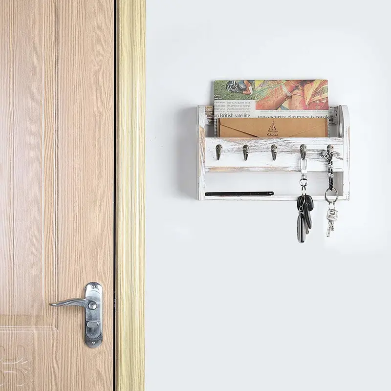 Rustic mail holder and coat key rack wall shelf wall mounted storage shelf key shelf wall