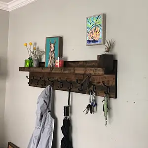 Coat Rack with Shelf  Entryway Organizer Towel Rack Key Hooks Wall Mounted Coat Rack