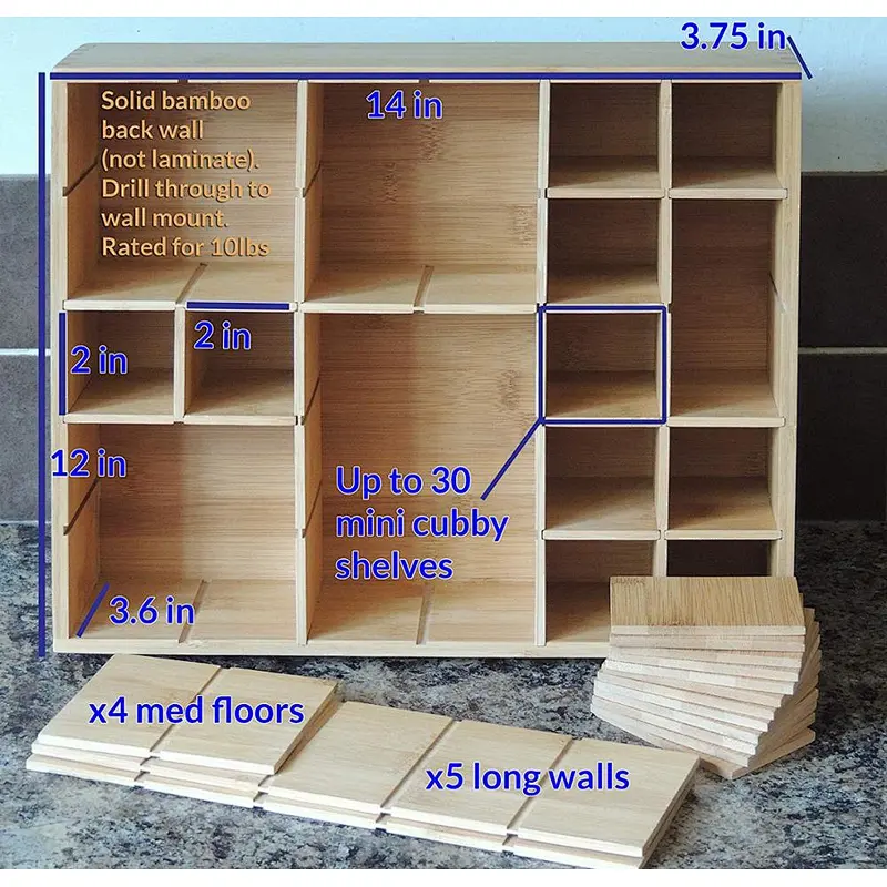 Rustic homedecoratinMultikeep Adjustable Floating  Figurine Shadow Box or Drawer Organizer - For Wall Mount  Shelf - Spice Rack,
