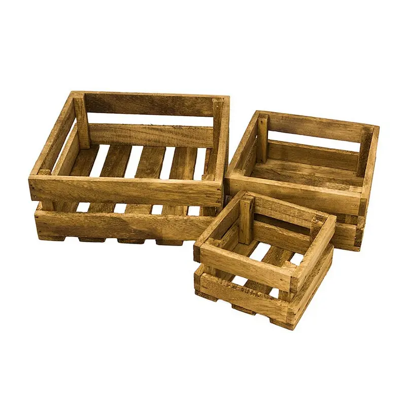 Home Decor Set of 3 Natural Wooden Crates