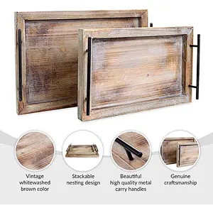 Wooden food tray with handle