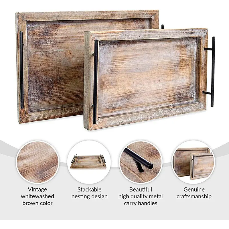 Wooden food tray with handle