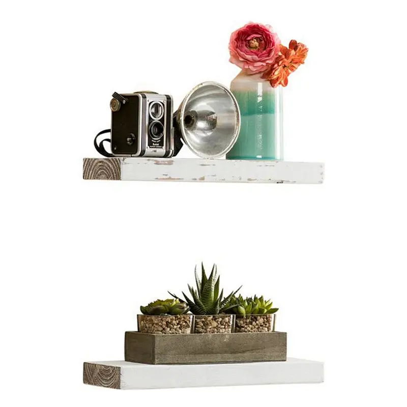 Imperative Decor Rustic Hidden Bracket Wood Floating Shelves - Set of 2