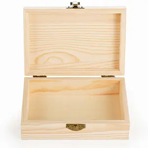 Unfinished Wood Box with Hinged Lid and Front Clasp for Crafts, Art, Hobbies and Home Storage
