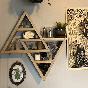 Home Decor-Rustic Shelves Double Triangle Floating Wood Shadowbox (Natural Weathered Gray)