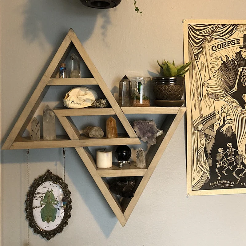 Home Decor-Rustic Shelves Double Triangle Floating Wood Shadowbox (Natural Weathered Gray)