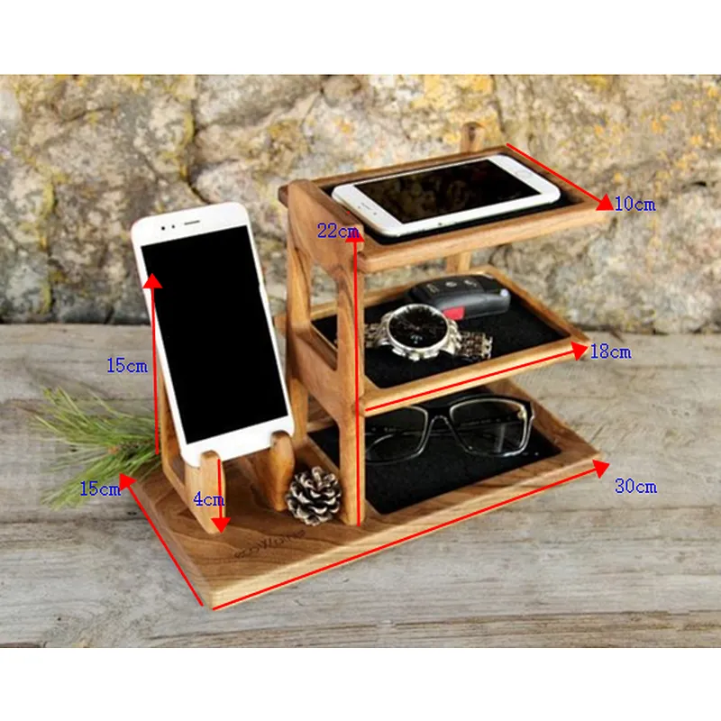 Wooden phone holder phone charging stand 3 layer
