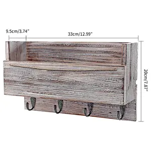 Rustic Wood Wall 4 Key Holder Hooks Memo Clips Entryway Organizer for Letter Mail Holder Magazine Holder