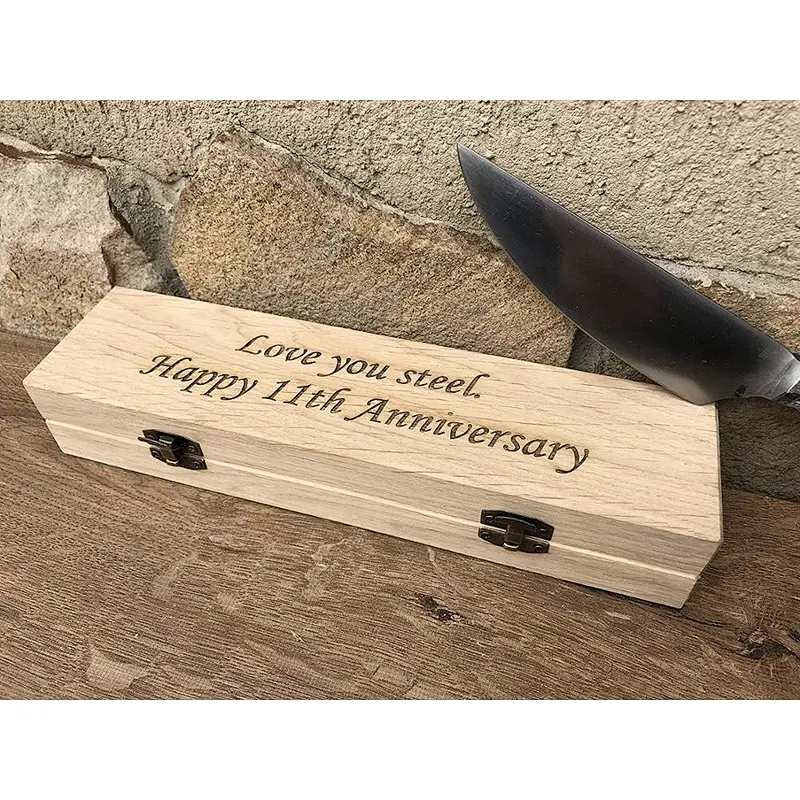 Railroad spike knife in a wooden gift box with engraved box and engraved knife wedding anniversary gift knife gift