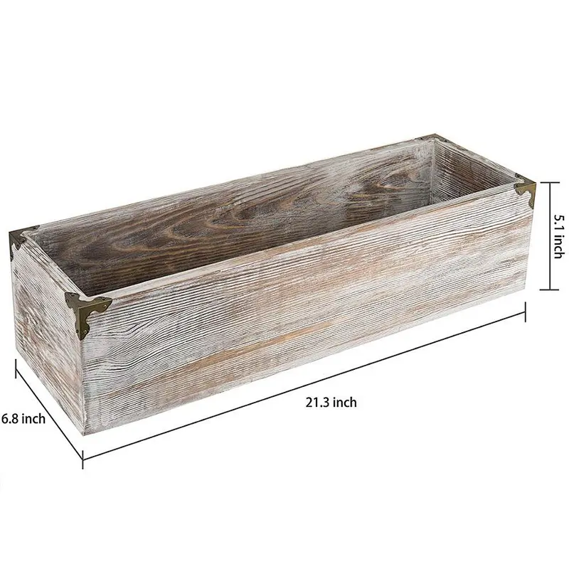 Rustic Whitewashed Wood Planter Box