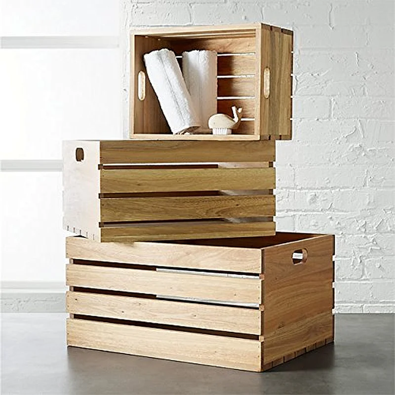 Set of 3 Multipurpose Wood Crafted Premium Bathroom Kitchen Crates | Laundry & Elemantries Keeper & Mover | Fruits & Vegetables