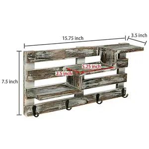 Rustic wood floating wall shelves bathroom shelf with hooks wall mounted home decor wall shelf