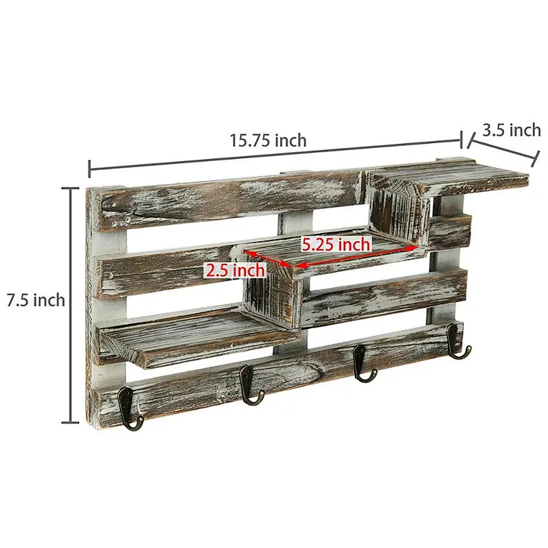 Rustic wood floating wall shelves bathroom shelf with hooks wall mounted home decor wall shelf