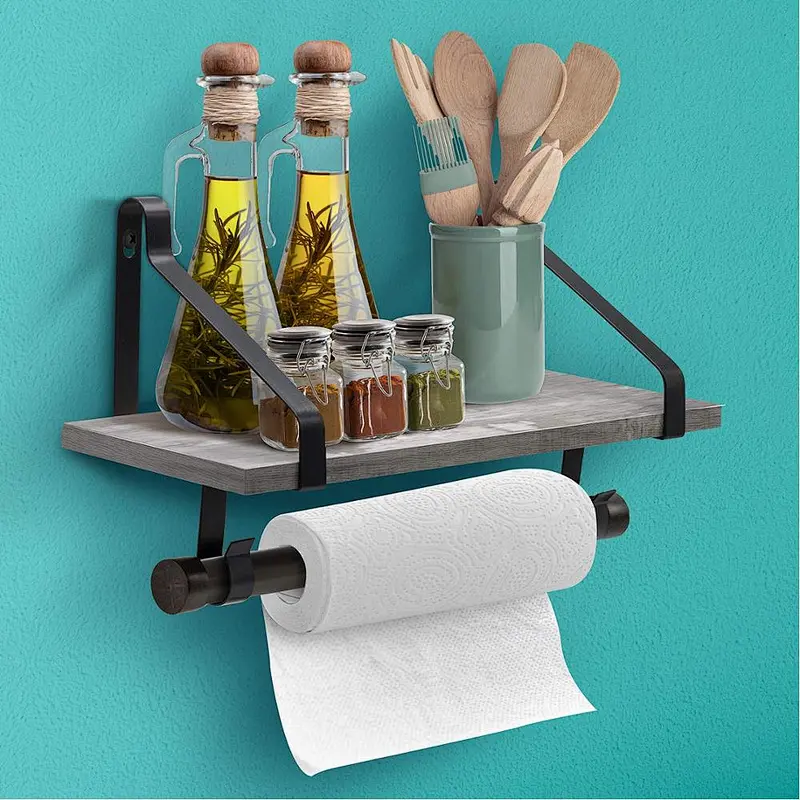 Rustic wood floating wall shelves wall shelves for bedroom bathroom shelf with hooks wall mounted