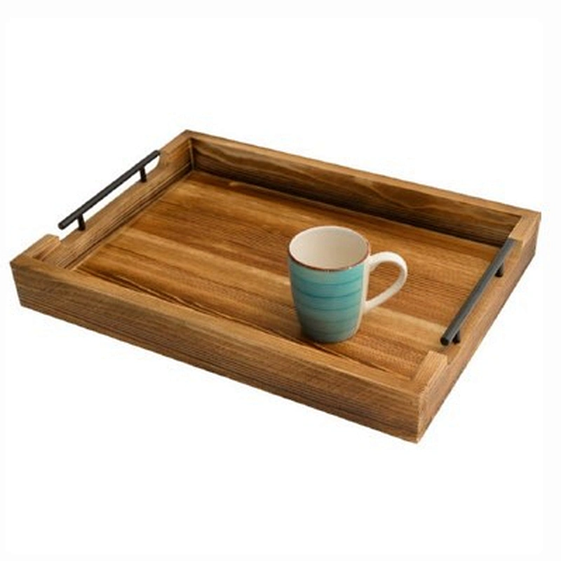 Wood Serving Wooden Tray  with Metal Handles Wooden Tray With Metal Handle Wooden Ottoman Tray