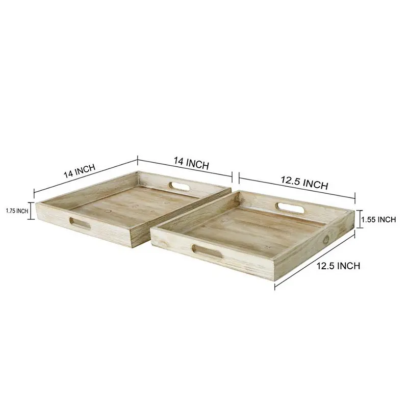 Rustic Square Nesting Trays with Handles-for Breakfast Kitchen Counter Coffee Table Bed Table