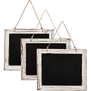 Rustic Barnwood Wall Mounted Hanging Chalkboard Sign Made from Distressed Wood & Rope Hanger 24*20cm Wooden Hanging Chalk Sign