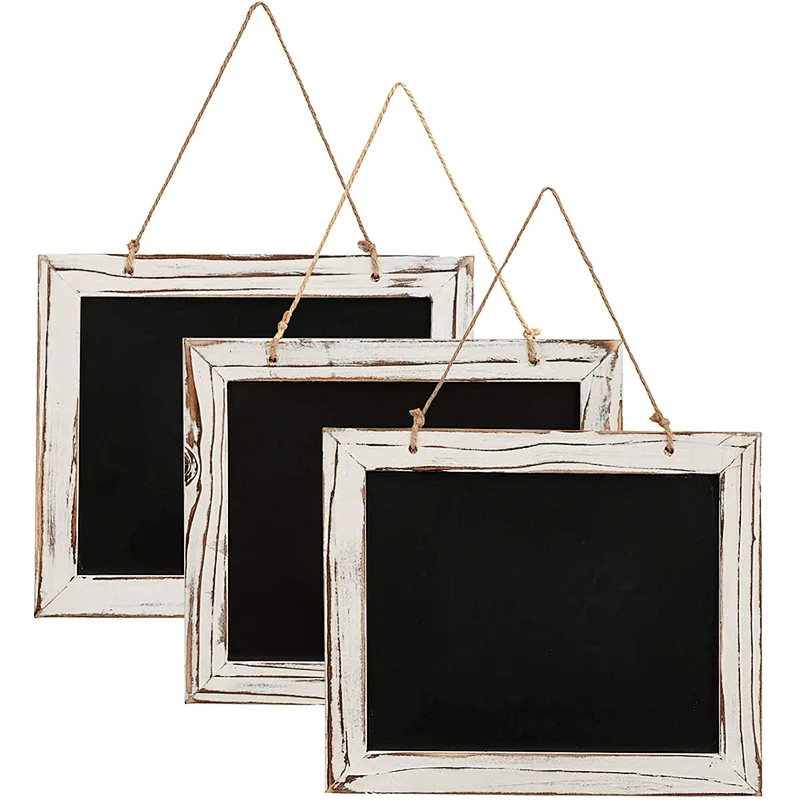 Rustic Barnwood Wall Mounted Hanging Chalkboard Sign Made from Distressed Wood & Rope Hanger 24*20cm Wooden Hanging Chalk Sign