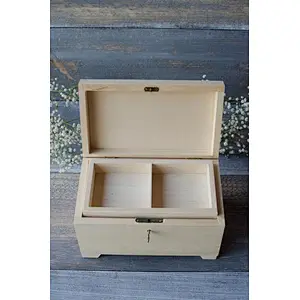 Unfinished big wooden box closed with key,natural wood, lockable,box with lock,two compartments 2020