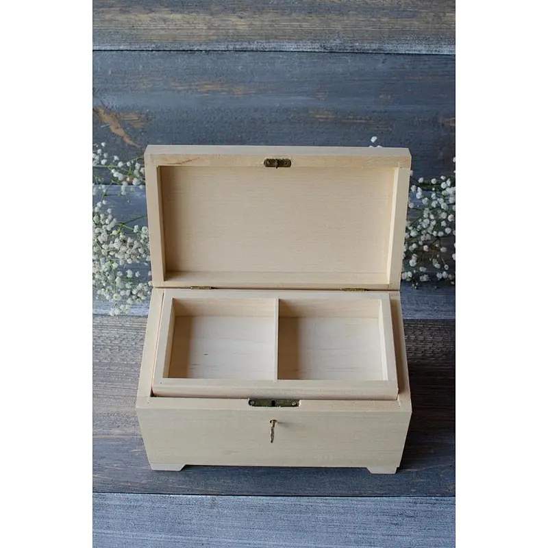 Unfinished big wooden box closed with key,natural wood, lockable,box with lock,two compartments 2020