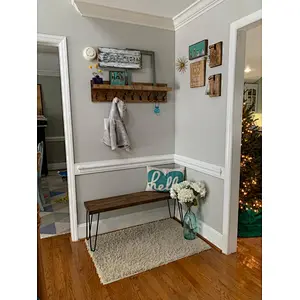 Coat Rack with Shelf  Entryway Organizer Towel Rack Key Hooks Wall Mounted Coat Rack