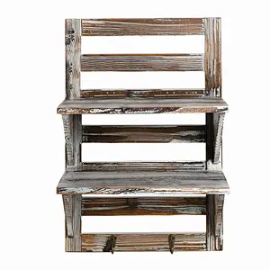 Home Decor-Rustic Shelves, Wood Wall Mounted Organizer Shelves 2 Hooks, 2-Tier Storage Rack, Brown