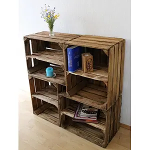 Set of 2 OLD OBSTKISTEN Shoe Rack with Intermediate Board Flamed Wooden Boxes