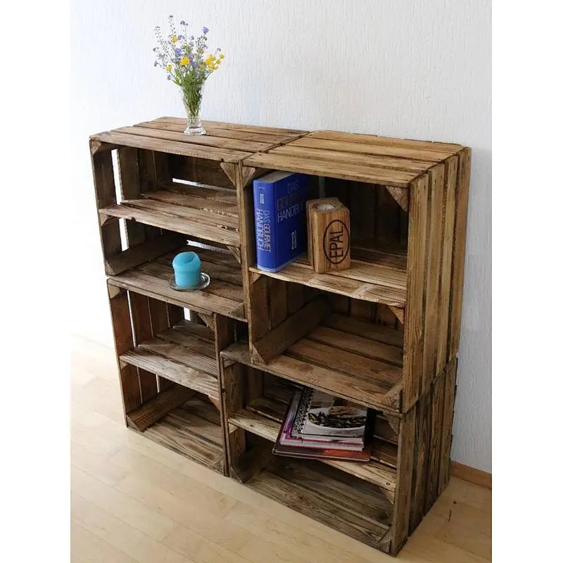 Set of 2 OLD OBSTKISTEN Shoe Rack with Intermediate Board Flamed Wooden Boxes