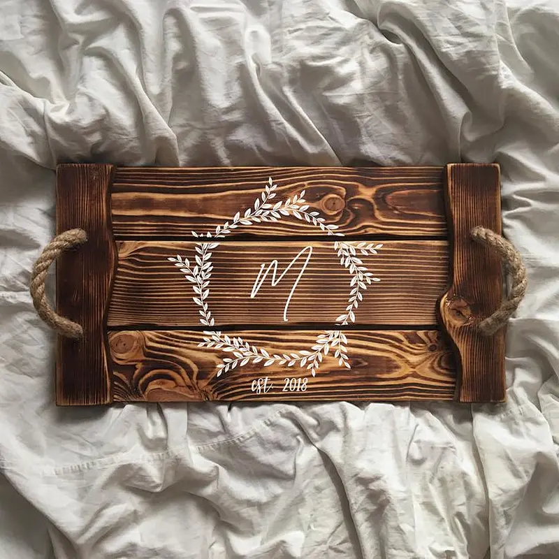 Rustic wooden tray Wooden Serving Trays Wooden Trays For Decoration Wooden Tray Handle Wood Tray With Handle