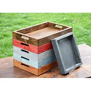 Wood tray, Rustic Solid Wood Tray Farmhouse Breakfast  Serving Coffee Table Tray