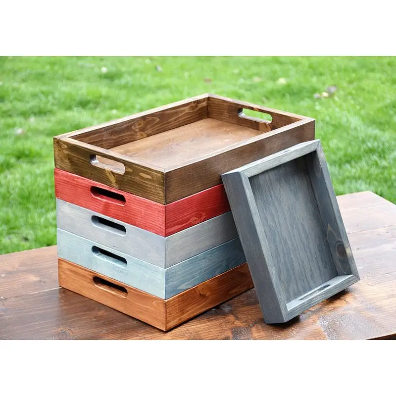 Wood tray, Rustic Solid Wood Tray Farmhouse Breakfast  Serving Coffee Table Tray
