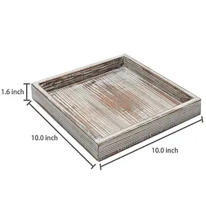 10 inch Torched Wood Decorative Tray, Ottoman Coffee Table Accent