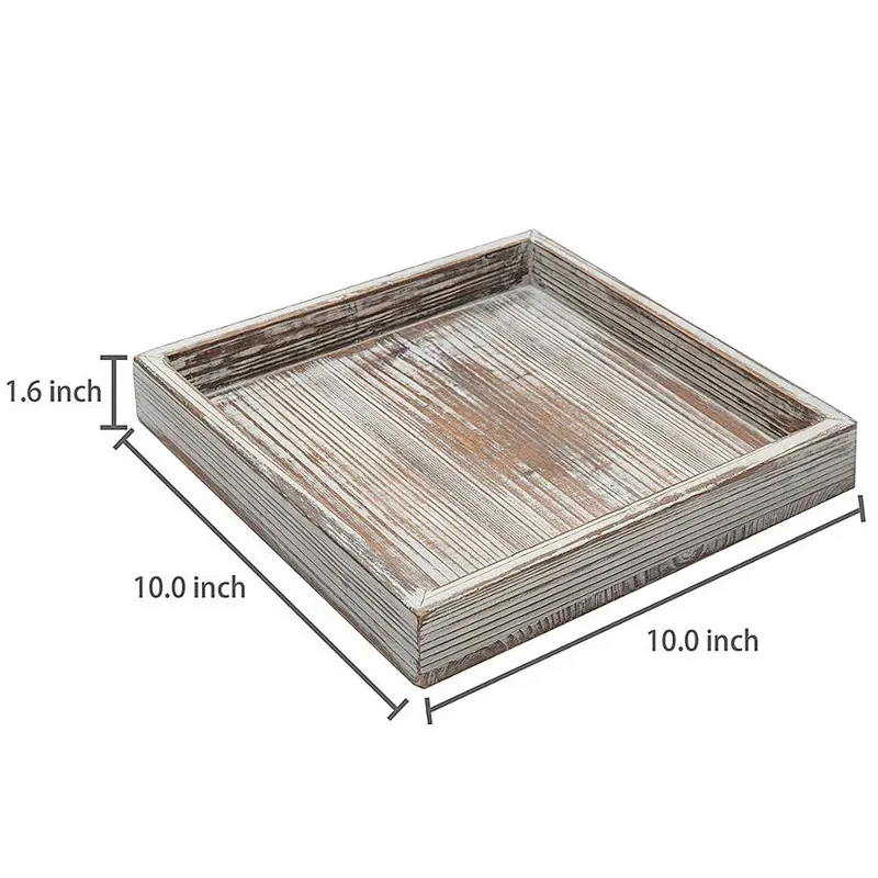 10 inch Torched Wood Decorative Tray, Ottoman Coffee Table Accent