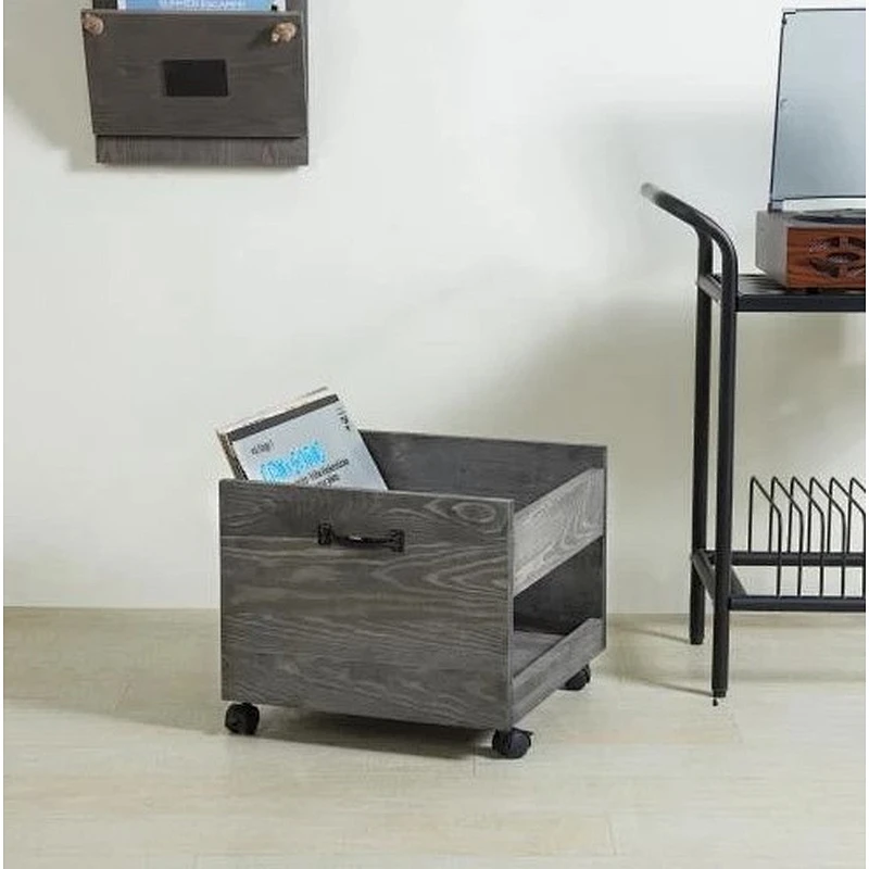 Vintage Rolling Vinyl Record Storage Crate Box, Storage Box