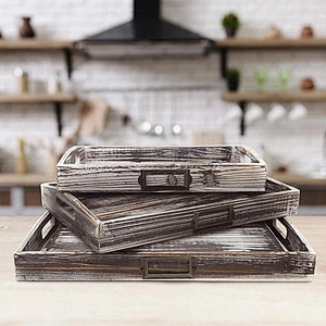 Wood Serving Tray | The cottage is decorated with a breakfast tray set of 3 pieces and rustic wood finishes for old finishes