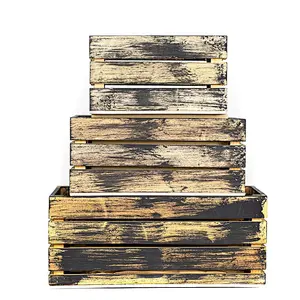 Rustic Decorative Wood Crates (Set of 3) (Black and Natural Distressed)