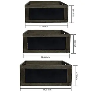 Gift Rustic Brown Wood Nesting Storage Crates with Chalkboard Front Panel and Cutout Handles, Set of 3,wooden boxes
