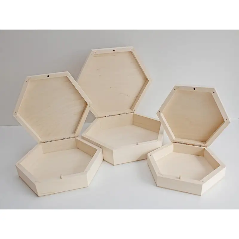 Unfinished  hexagon weeding keepsake storage  wooden box custom