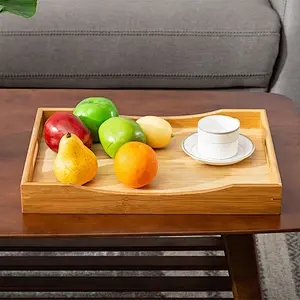 Eziuse Wooden Serving Tray with Handles Rectangular Bamboo Breakfast Serving Tray for Parties (Large)