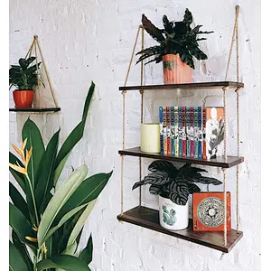 Rustic Ladder Planter Shelf- Rustic Wood and Rope Ladder Shelf, Bathroom Organizer, Entryway Shelf for book